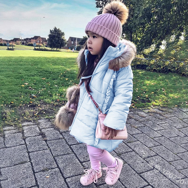 2019 new foreign trade children's small and medium-sized zipper hooded cute solid color lace medium and long cotton clothes 90-130