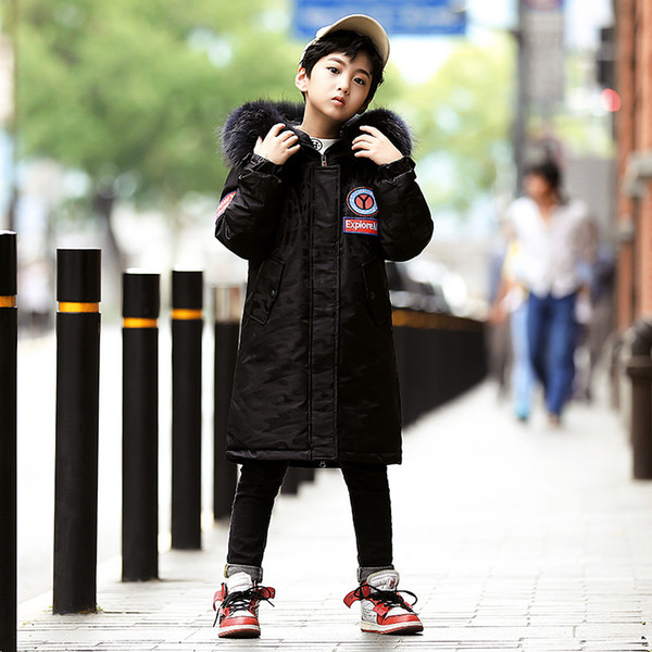 2019 Boys Winter Jacket Down Tops for Big Boy with Real Fur Hooded Kurtki Zimowe Boys Winter Clothing Kids Winter Free DHL 903X40