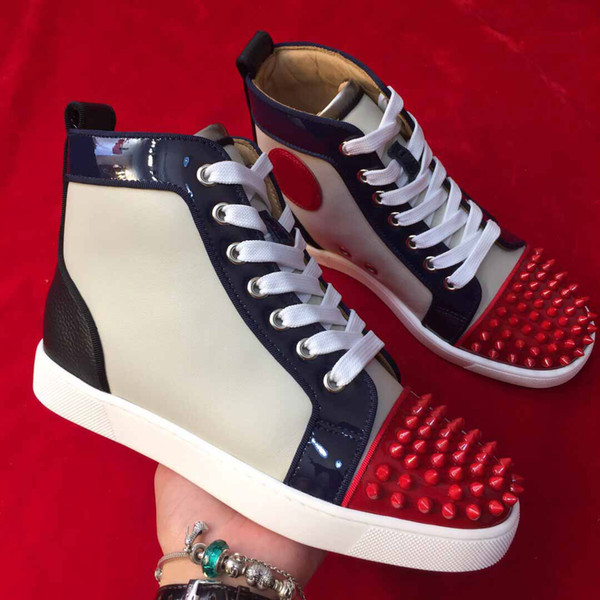 with box Quality Exquisite red sneakers for men with Spikes color matching fashion shoes casual mens bottom shoes