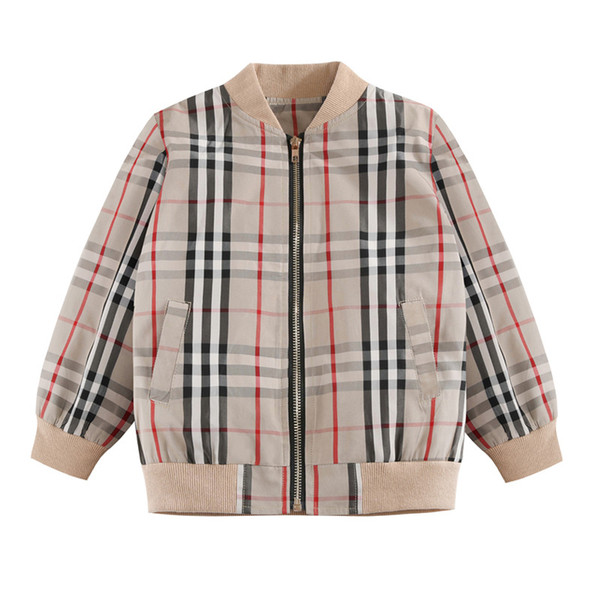 Autumn Zipper Boy Jackets Fashion Plaid Printed Kids Outwear Long Sleeve High Quality Warm Jacket for Unisex