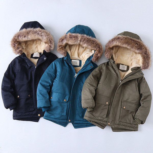 kids designer clothes boys Fur collar coats children Hoodies Outwear 2019 winter Plus velvet thickening jacket Boutique baby Clothing C1932