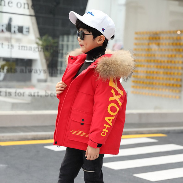Winter Thicken Warm Children Duck Down Coats Parkas Fashion Fur Hats Hooed Jackets Brand Boys Clothing Warm