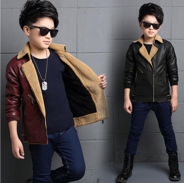 Kids Clothing Boys PU fleece Leather Jacket Winter Children Kids Warm Outerwear Big Boys Thick Faux Leather Coat PU Jackets
