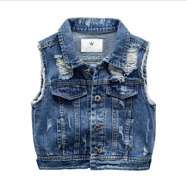 New 2017,Boy Denim Vest,Spring Autumn,Broken Hole Style,Kids Boy Waistcoat,Kids Boy Clothes,Baby Jeans Jacket,For 2-7T Outerwear Y18102508