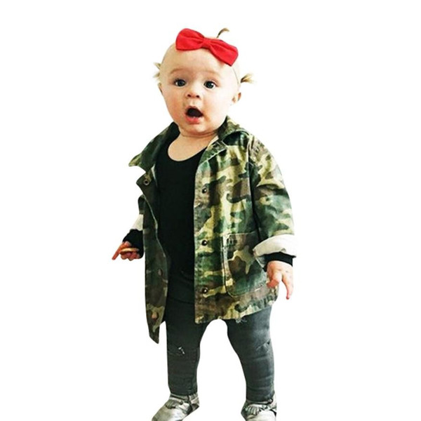 Baby Boys Girls Camouflage Letter Denim Coat New 2018 Fashion Spring Autumn Children Outwear Coat Kid Denim Jacket Thick Clothes