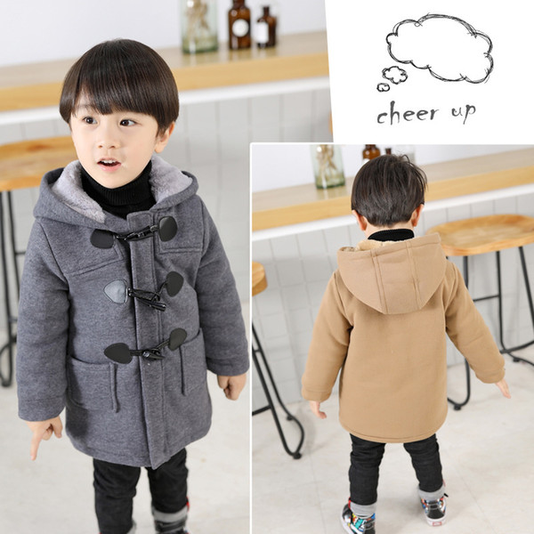 Retail Fashion Kids winter horn buckle warm coat plus velvet thicken hooded jacket fur snow coat ourwear coats kids designer clothing