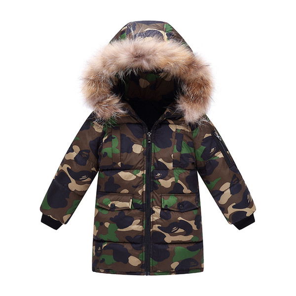 Baby Kids Clothing fur collar Outwear Coat winter boys Casual classic patchwork battle fatigues cotton-padded coats jacket Top Free shipping