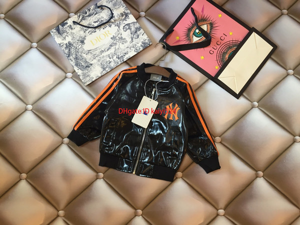 Boy jacket children designer clothing 2019 new fashion trend leather jacket personality letter printing zipper round neck design boy leather