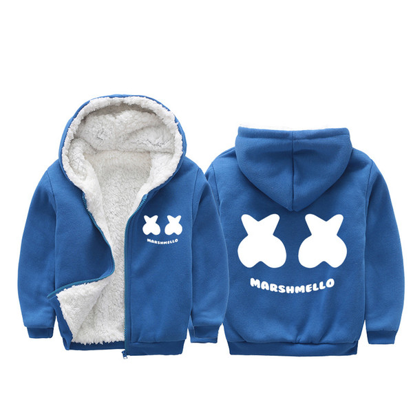 Smile Boys Jacket and Coat Trendy Warm Fleece Thick Blue Jacket 2019 Winter Fashion Children Outwear Tops Marshmello Face