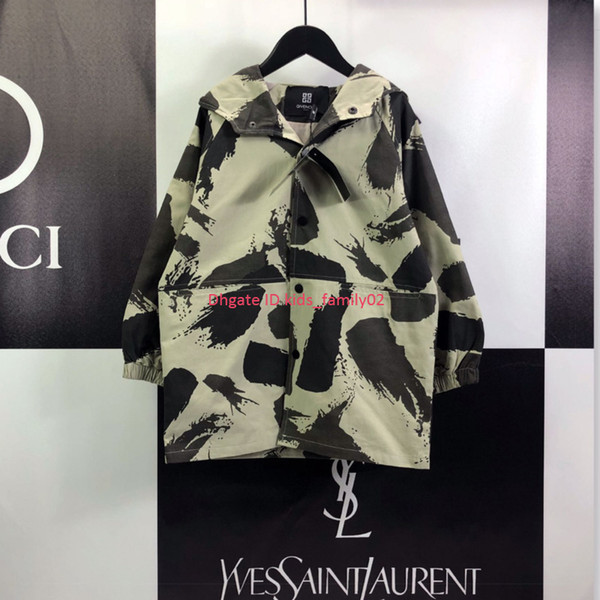 Boy windbreaker jacket kids designer clothing camouflage print long autumn coat single breasted design trench coat