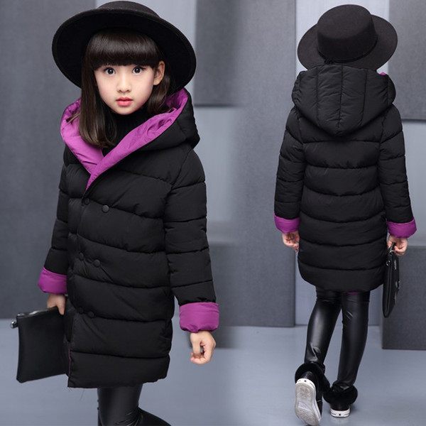 Children Down&Parkas 4-12T Winter Kids Outerwear Girls Casual Warm Hooded Jacket for Girls Solid Reversible Wear Warm Coats