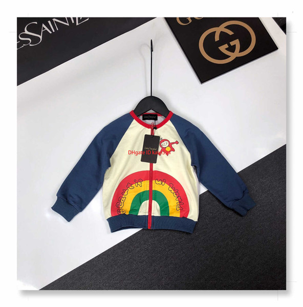 Children's designer clothing trend rainbow pattern cotton fabric comfortable and durable boy jacket round neck design fashion cardigan coat