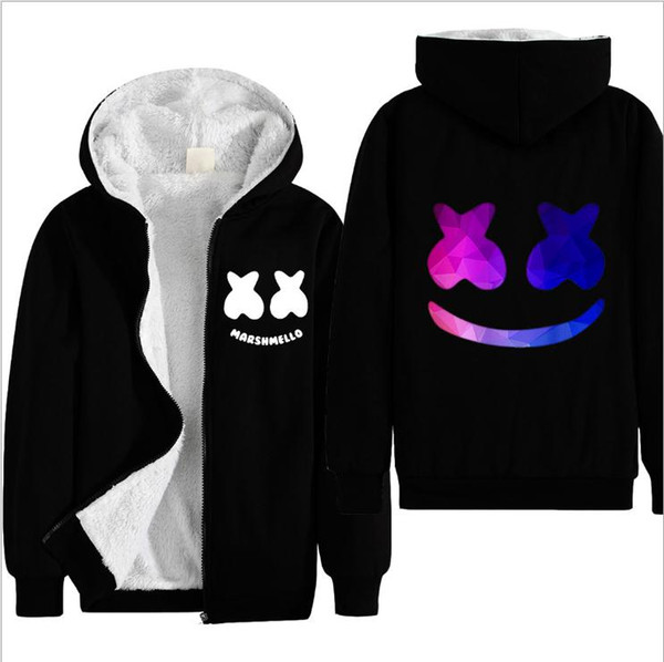 Marshmello DJ Music Thick Warm Jackets for Toddler Boys Winter Clothes Tops Cotton Hooded Hoodies Sweashirts Black Grey Zipper Jacket