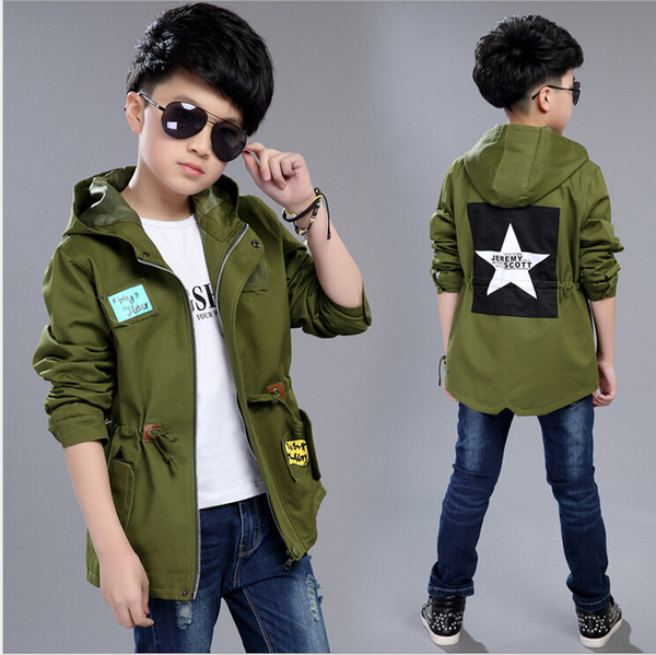 2017 Spring&Autumn Children Outerwear Kids Trench Coats Boys Clothes Casual Five-star windbreaker Hooded outwear Jackets Boy Clothing