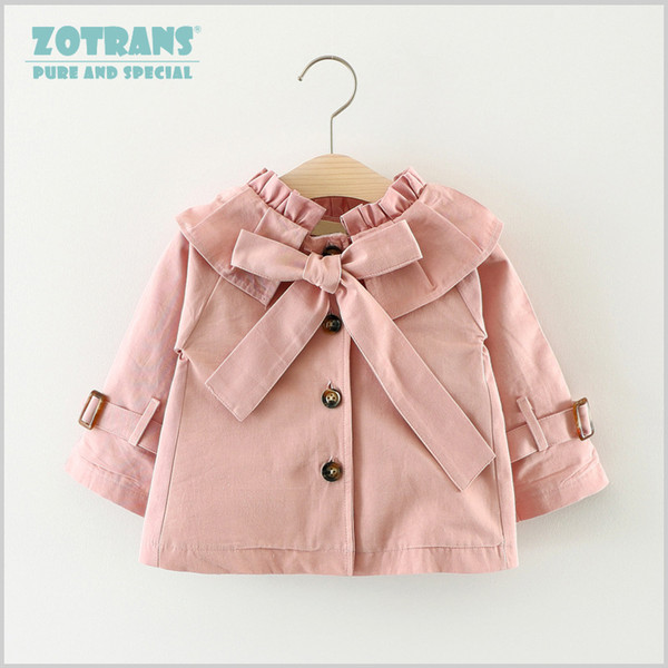 Newborn Baby Girls Coat Cool Jackets Bow Autumn Ruched Infant Toddler Windbreaker Spring Kids Outerwear Children Coat 0-36m J190509