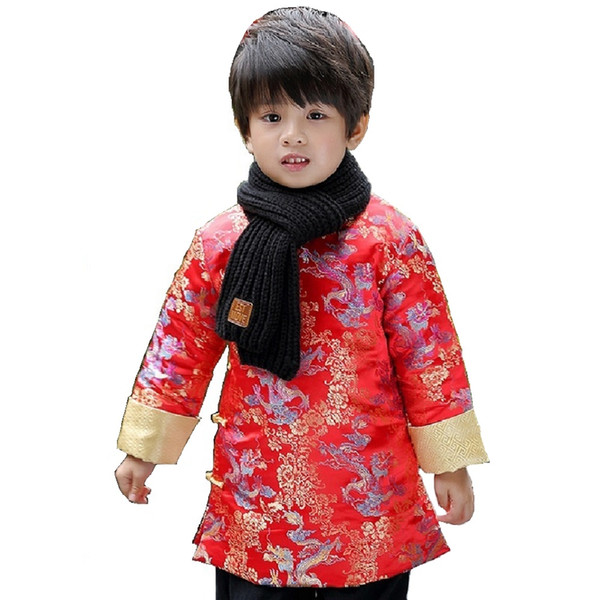 Chinese Spring Festival Children Coat Boys Clothes Dragon Red Party Costume Baby Boys Down Jackets Kids Outfit Outerwear Quilted Dress