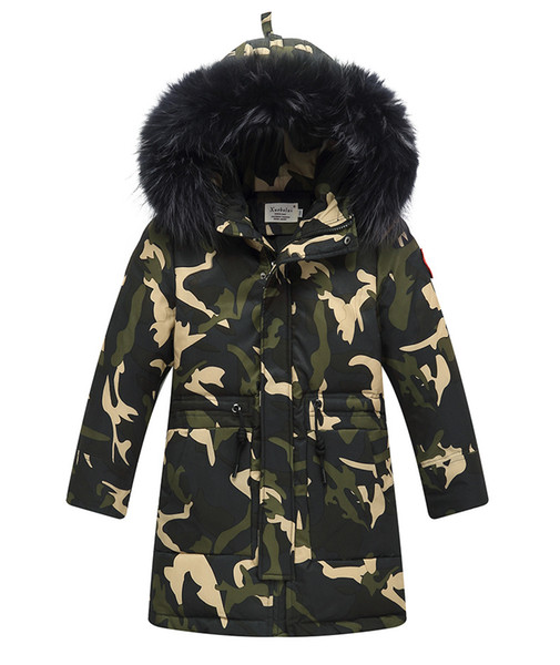 Children boy winter jacket real fur hooded long coat parka kids 3-14 Years Old school 8 10 14 teens boy -30 Russia winter clothing overcoat