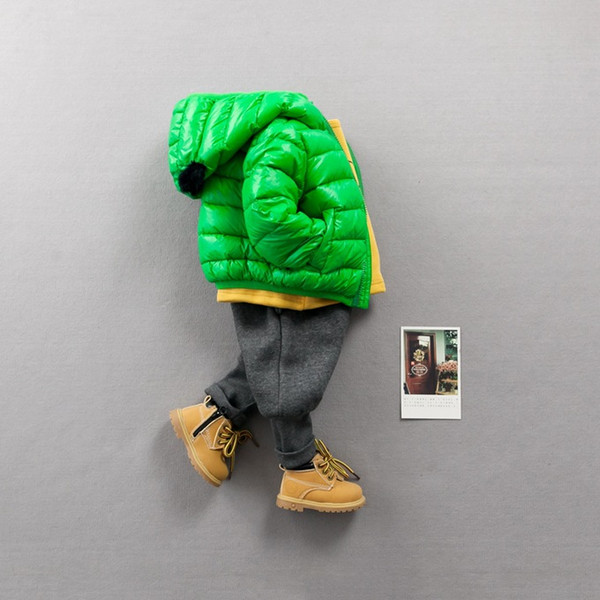 100PCS--Baby real good boy in the wholesale boy han edition of the ears of the ear hooded pure color plus thick down coat tide