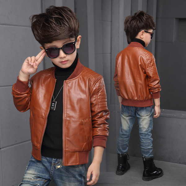 1- 8y Hot Autumn winter baby boys Kids Thin section jackets children Solid Full PU Faux leather Coats Outerwear Clothing