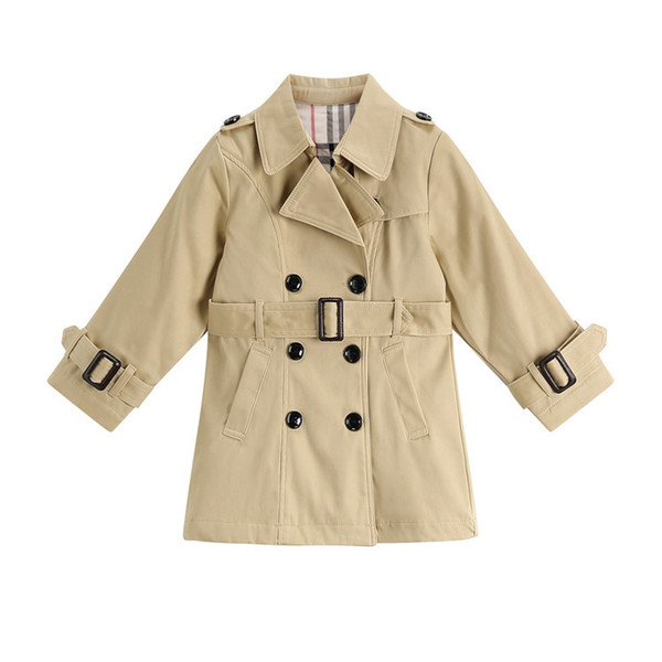 Autumn And Winter New Pattern Girl Windbreaker Middle Length Money Double Row Buckle Belt Lapel Children