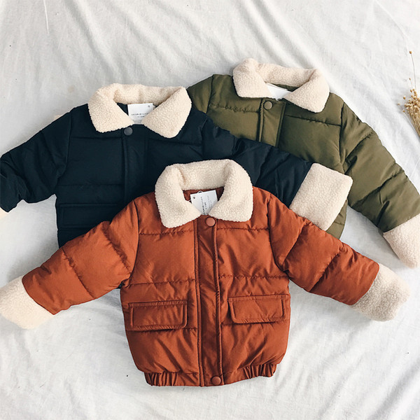 2017 winter children's cotton coat men and women baby solid color zipper lamb wool lapel shirt free shipping