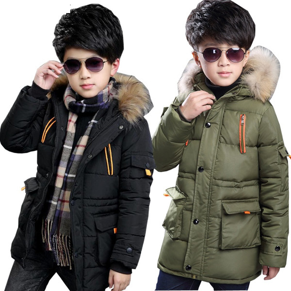 Boys Parkas Cotton Padded Warm Kids Boy Winter Jacket Winter Boys Fur Hooded Children Warm Coat Outerwear