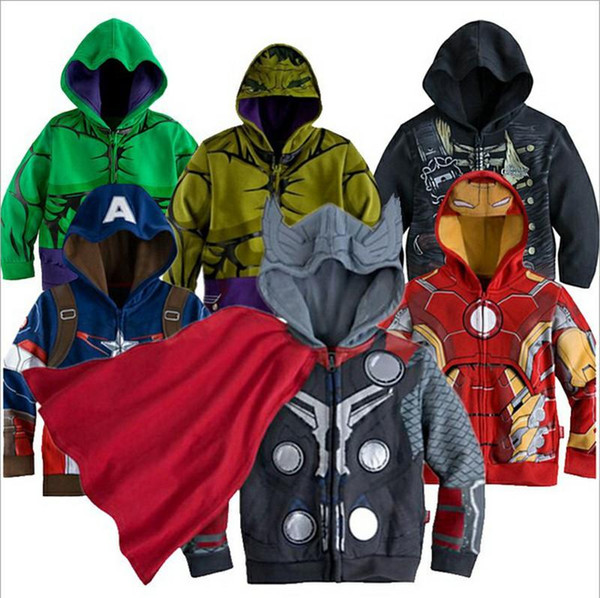 Children Hoodies Baby Boys Captain America Hoodies Jacket Avengers Hulk thor iron man Superhero Cosplay Kids Jacket