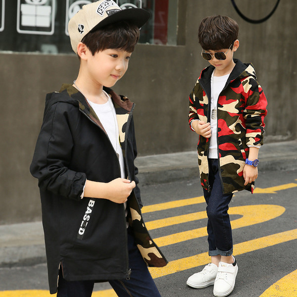 Boy Hoodies Children Double-side Wear Parka Spring Teenager Camouflage Jacket Outwear Kids Coat Baby Boys Clothing J190508