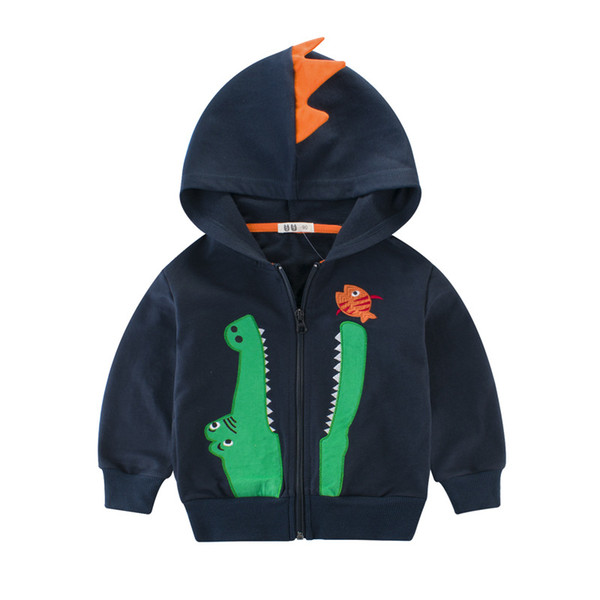 Boy Coats Children's Cartoon Casual Hooded Crocodile Kids Boy Outerwear Zipper Cotton Coats 2-7T Jackets for Boys Spring Coat