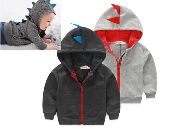 2017 toddler baby boys cute cartoon dinosaur hooded jacket tops coat sweatshirt hoodie 0~3Y