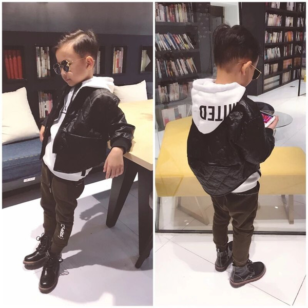 Rhombus PU coat 2017 new autumn winter clothes boy Boomer baby boomer short style jacket 5pcs/lot drop shipping