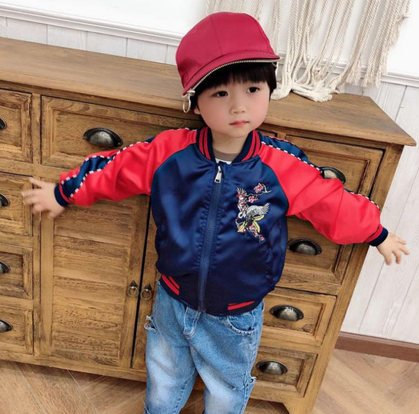 2019 Spring dress New product Korean version child Contrast color Baseball uniform jacket men and women child coat baby embroidery Crane coa