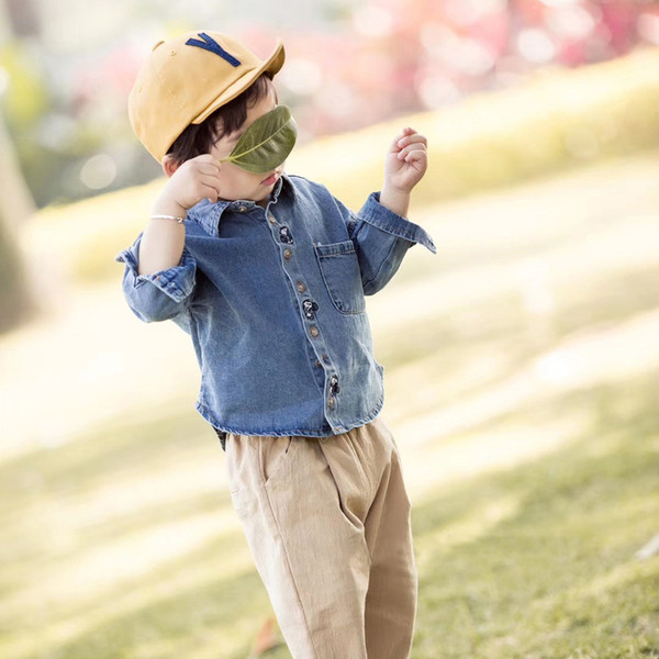 2019 spring cotton wash denim shirt children's clothes embroidered wild men and women baby long-sleeved shirt 174205