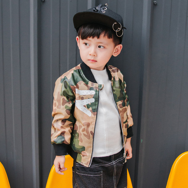 New Fashion Children's Leather Jacket 2017 Autumn Camouflage Boys PU Leather Coat Waterproof Children's Outerwear & Coats