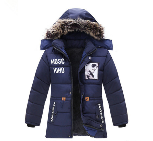 Teenage Boys Winter Jackets Faux Fur Hooded Warm Velvet Coat For Young Children Boy 5-8Y XW