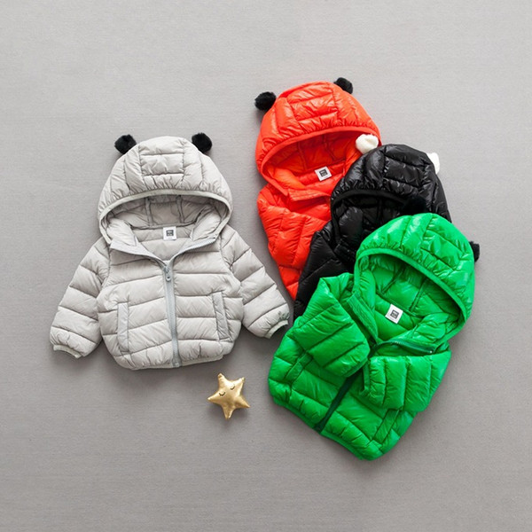 Baby real good boy in the wholesale boy han edition of the ears of the ear hooded pure color plus thick down coat tide