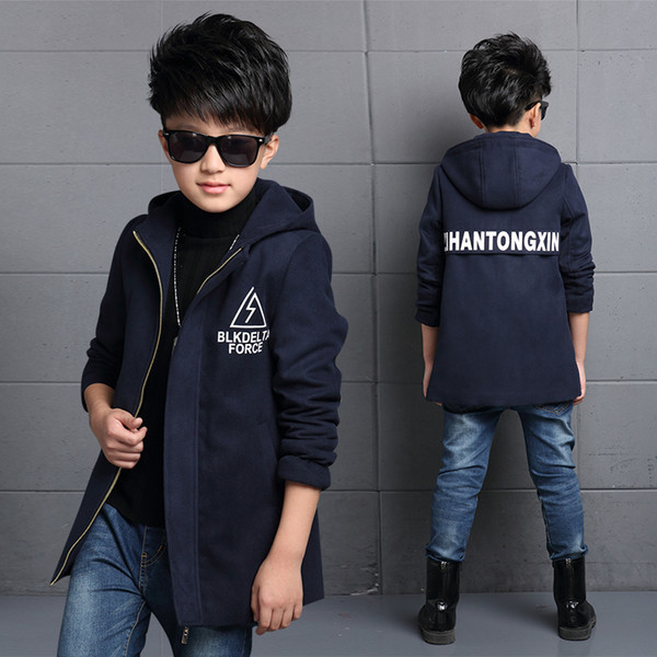2019 Children's Clothing Jackets Boys Autumn And Winter Thickening Outerwear Medium-long Trench Male Children Woolen Overcoat