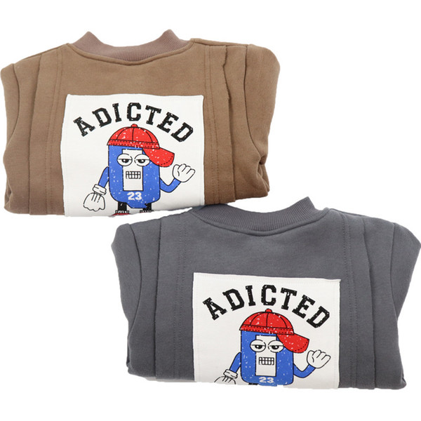 2019 Autumn and Winter all cotton Velvet Solid Color Back Robot Paste Single Breasted casual coat for cute handsome baby boys