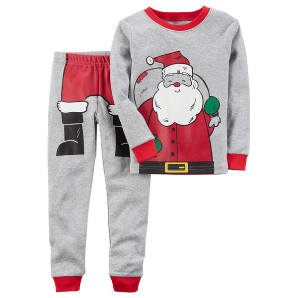 Hot Sales Kriss Kringle Print Kids Pajamas Clothing Set Long Sleeve Tops with Long Pants Boys Christmas Pajamas