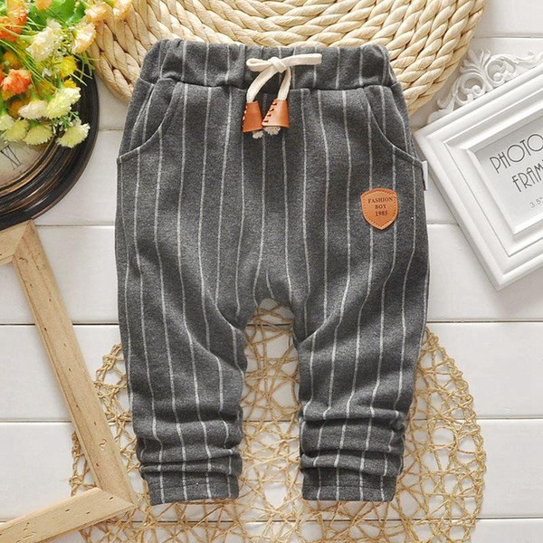 Autumn Baby Boys Striped Print Casual Drawstring Waist Pants Kids Full Length Trousers roupas de bebe