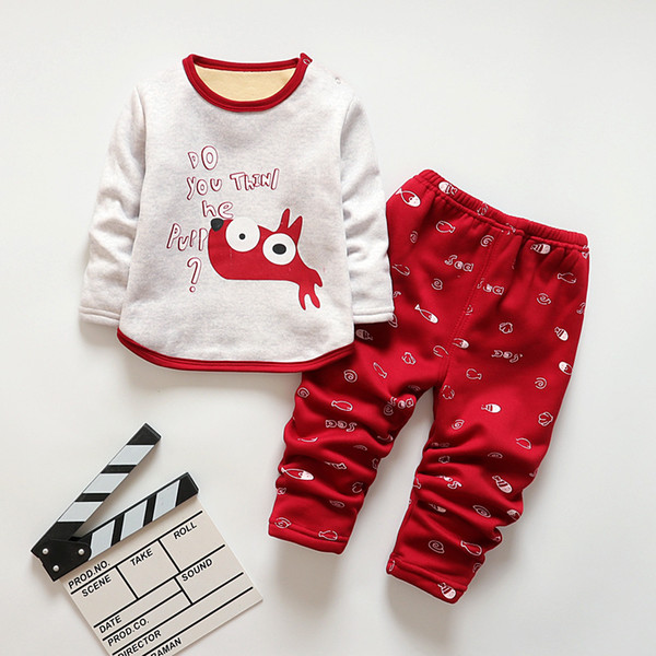 good quality Kids Boys Warm Pajamas Sets Baby Boys Autumn Winter Cotton Cartoon Sleepwear Set Children Long Sleeve Homewear Suit
