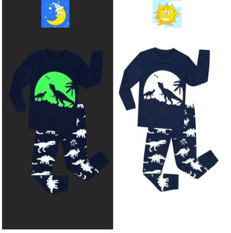 Children's Luminous Printed Dinosaur Sleepwear Baby Boys Pajama Sets Kids Clothing Sets Girls glow in the dark pijamas Pyjamas