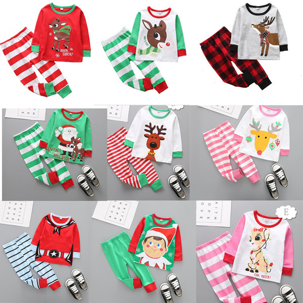 Xmas Baby Girls Family Matching Christmas Deer Moose Striped Baby Clothes Casual Clothes Kids 2018 Fashion Set Sleepcoat Nighty 27colors