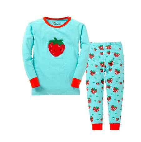 new girls strawberry pyjamas kids fruit pajamas children clothing sets baby 100% cotton sleepwear for 2-7T