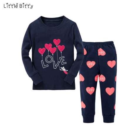 New Baby Girls Pajamas Sets Children Long Sleeve Love Heart Emboridery Pyjamas Kids Pajamas for 2-8 Years Kid Children Nightwear