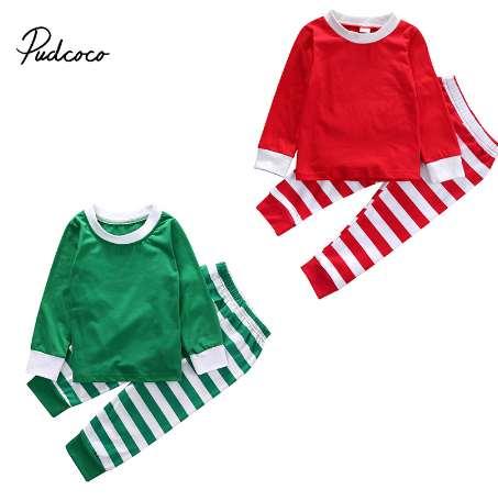 Kids Striped Xmas Pjs Pajamas Baby Boy Girl Christmas Festivel Sleepwear Pajamas Family Photography Prop Outfit Clothing Sets