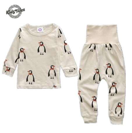 Kids Tales Baby Clothes New 2pcs/set Kids Pajamas sets 5 color penguin Boys girl Suit T-shirt + pants sets 2-5T sleepwear set