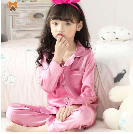 Summer Girls Pajamas Clothing Sets Long Sleeve Cartoon Solid Kids Sleepwear Clothing Set Casual Rayon Pajamas Set For Girls Kids