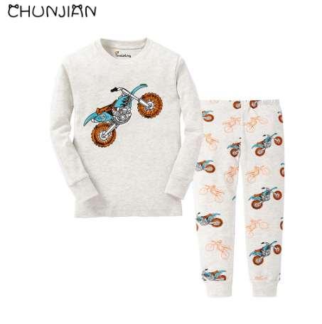 new boys 2Pcs pyjamas kids motorbike pajamas baby for 2-7 years pijama children clothing sets girls 100% cotton sleeve