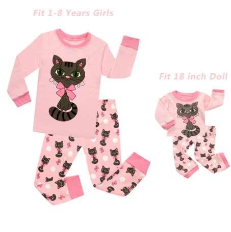 Girls Cat Doll Pajamas Sets Children Clothes Kids Sleepwear Princess Nightwear For 18inch Doll Baby Pyjamas For 2-8Years